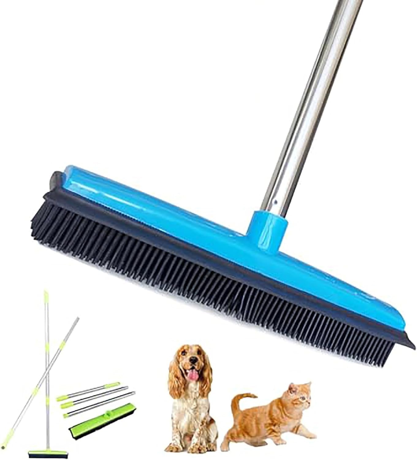Carpet Rake for Pet Hair Removal, 49" Adjustable Long Handle Advanced Lint Remover Scraper Reusable Pet Hair Removal Tool Cat Dog Fur Rakes Scraper Carpet Broom for Carpets Rugs Mats Couch (Blue)