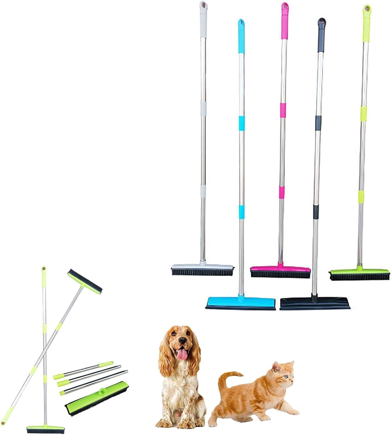 Carpet Rake for Pet Hair Removal, 49" Adjustable Long Handle Advanced Lint Remover Scraper Reusable Pet Hair Removal Tool Cat Dog Fur Rakes Scraper Carpet Broom for Carpets Rugs Mats Couch (Blue)