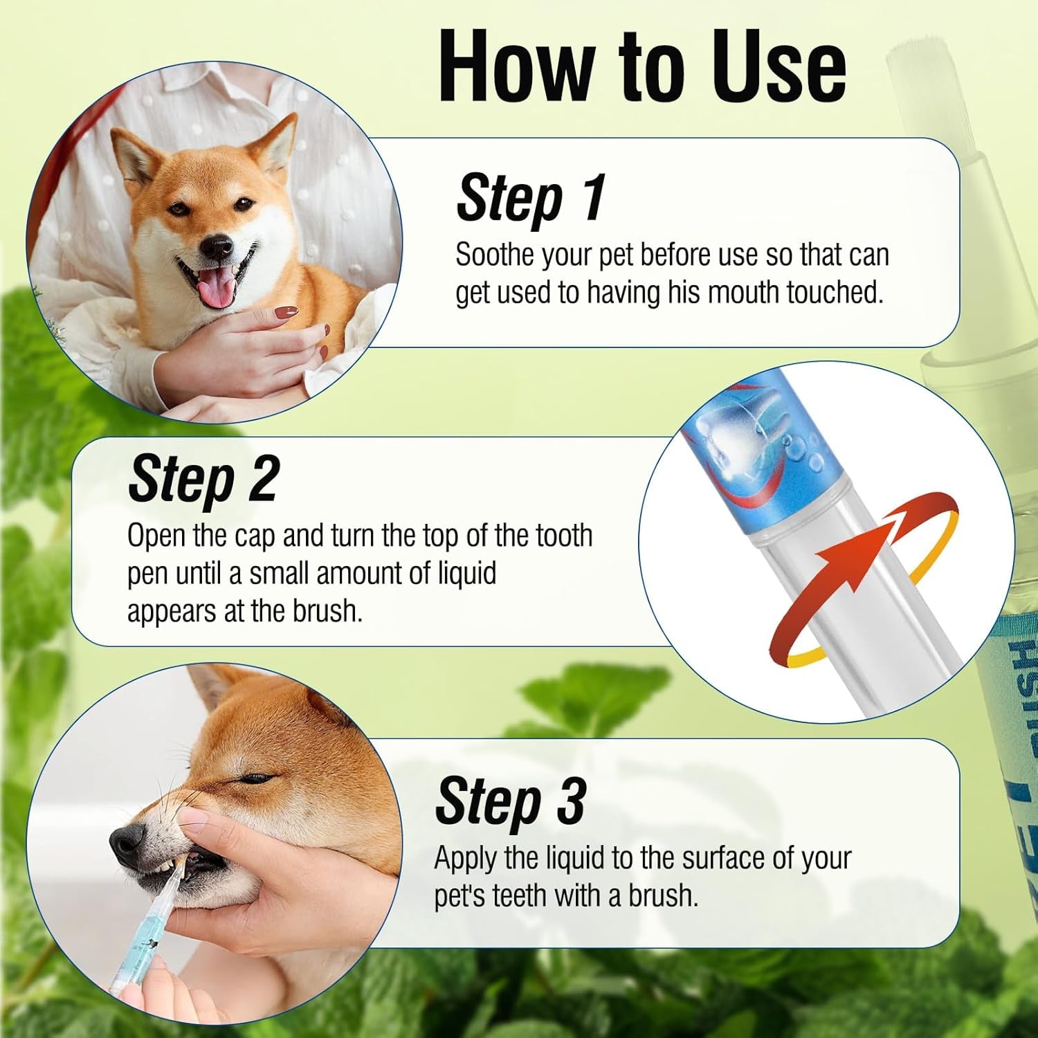 3PCS Pet Toothbrush Pen,Teeth Brightening Pen for Dog-Pet Dog/Cat Teeth Cleaning Pen for Dental Care,Dogs Cats Natural Plants Tartar Remover Tool