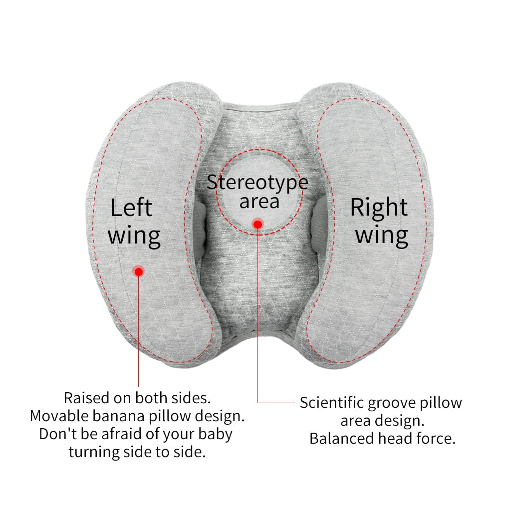 2 in 1 Baby Support Pillow, Adjustable Banana Shape Baby Neck Head Travel Pillow Stroller Insert Cushion for Kids, Toddler, Gray