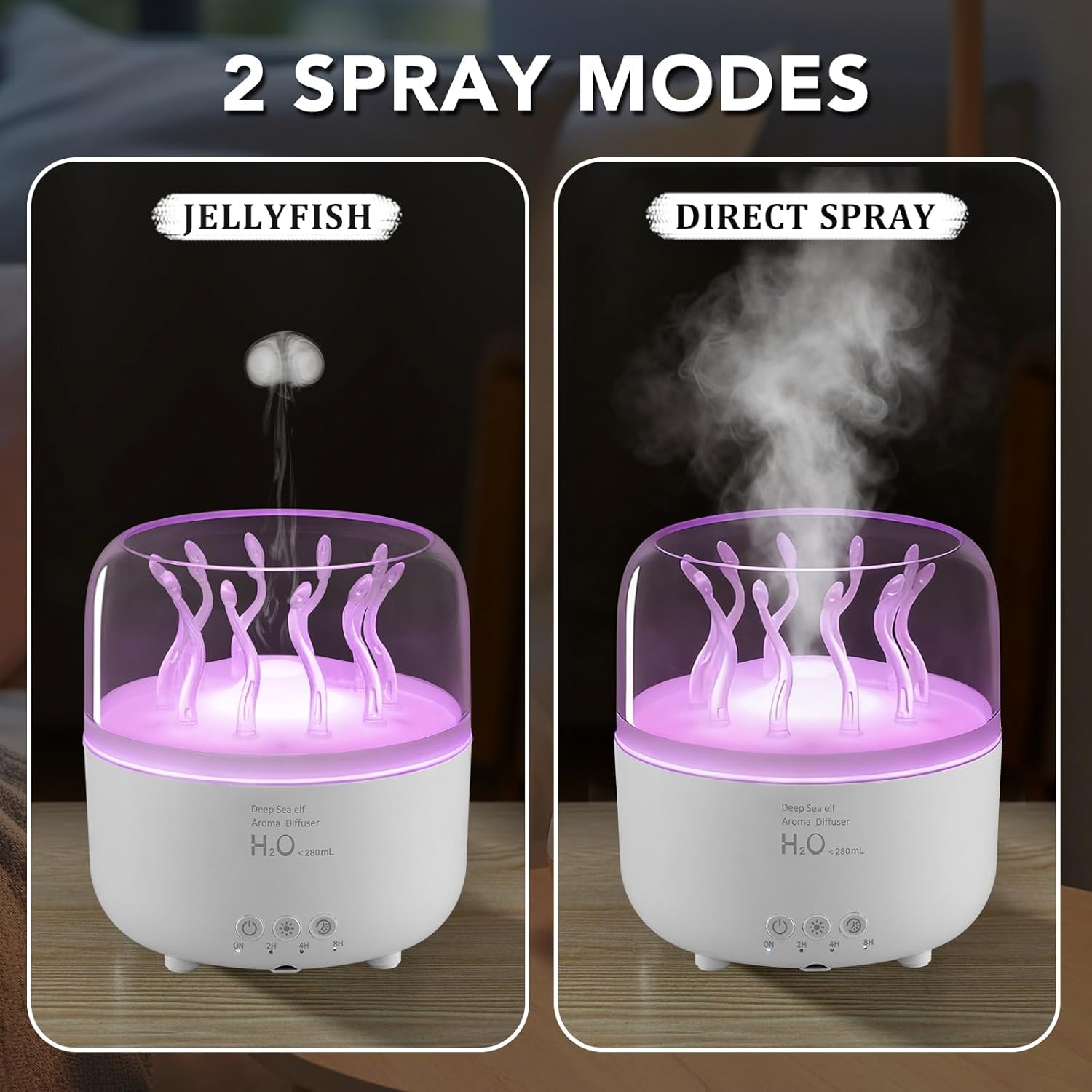 Jellyfish Diffuser 280Ml, Cute Humidifier, with Remote Control Timer, 7 Color LED Night Light, Essential Oiluser Suitable for Home Office, Hotel Spa Yoga Room, Auto Shut-Off