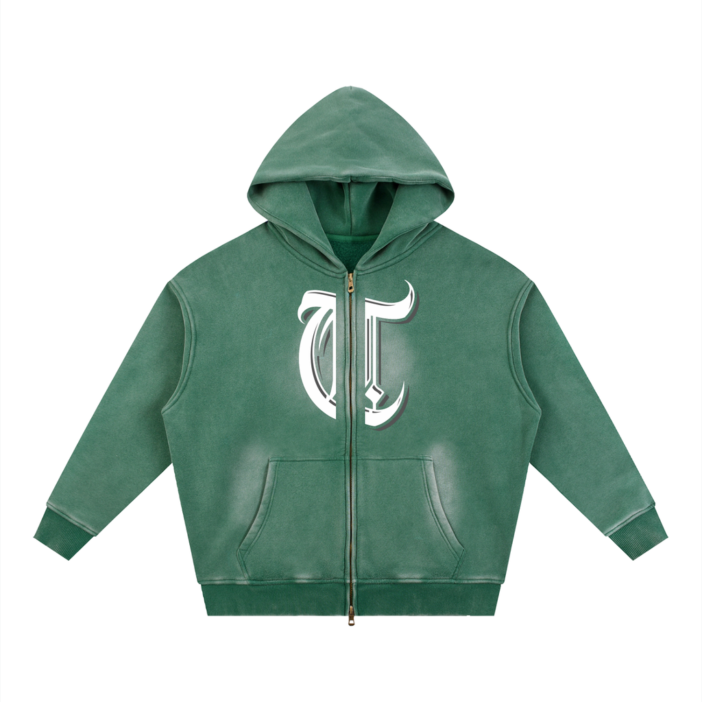 Sunfade Two-way Zipper Boxy Fleece Hoodie