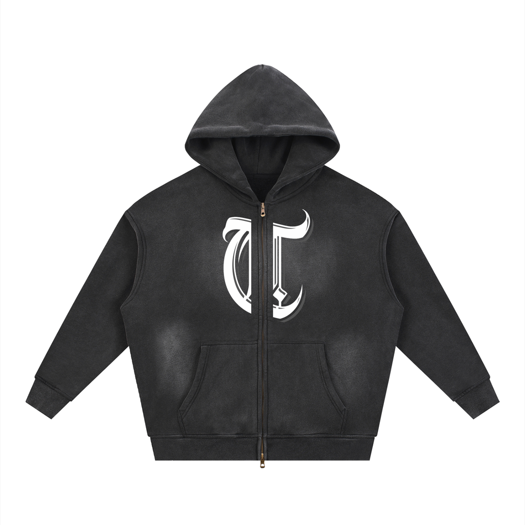 Sunfade Two-way Zipper Boxy Fleece Hoodie