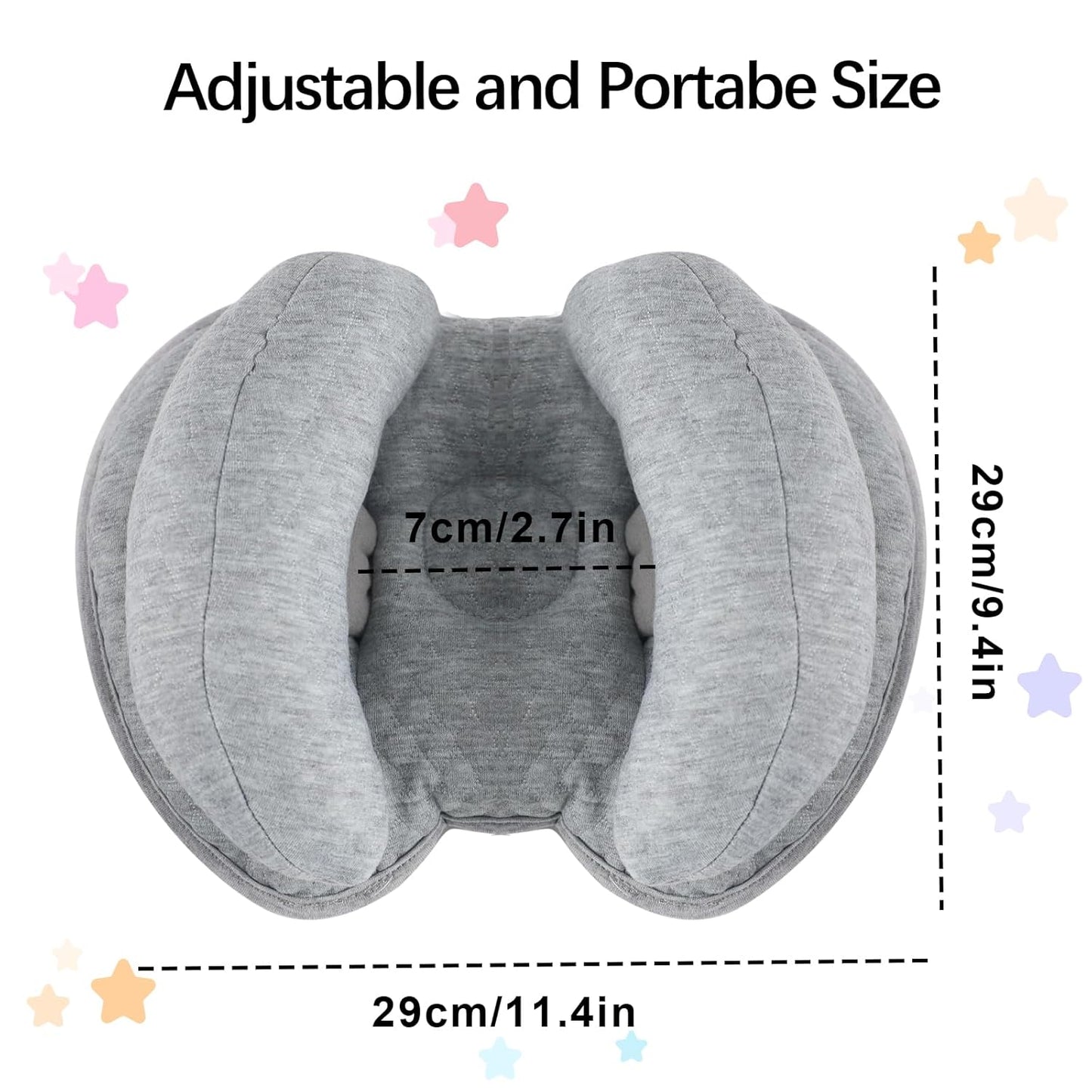 2 in 1 Baby Support Pillow, Adjustable Banana Shape Baby Neck Head Travel Pillow Stroller Insert Cushion for Kids, Toddler, Gray
