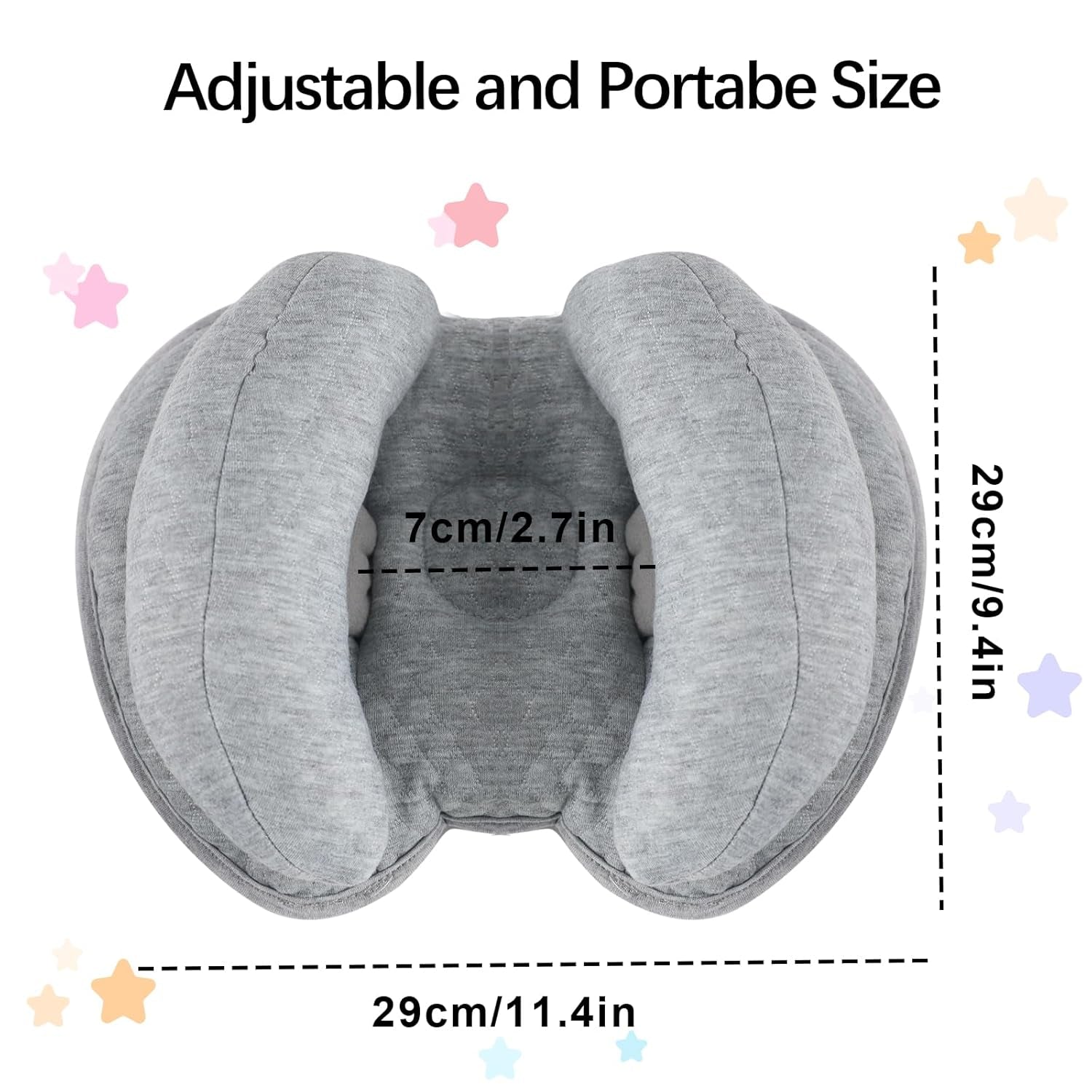 2 in 1 Baby Support Pillow, Adjustable Banana Shape Baby Neck Head Travel Pillow Stroller Insert Cushion for Kids, Toddler, Gray