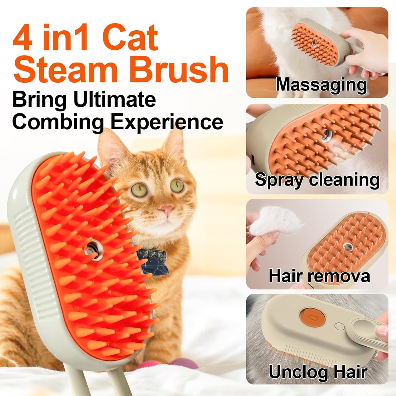 4-In-1 Steam Brush for Dogs & Cats - Pet Grooming Brush with Steam, Deshedding, Bath Spray & Massage, Professional Grooming Tool for Indoor Cats and Long/Short Hair Pets​​ (Green)