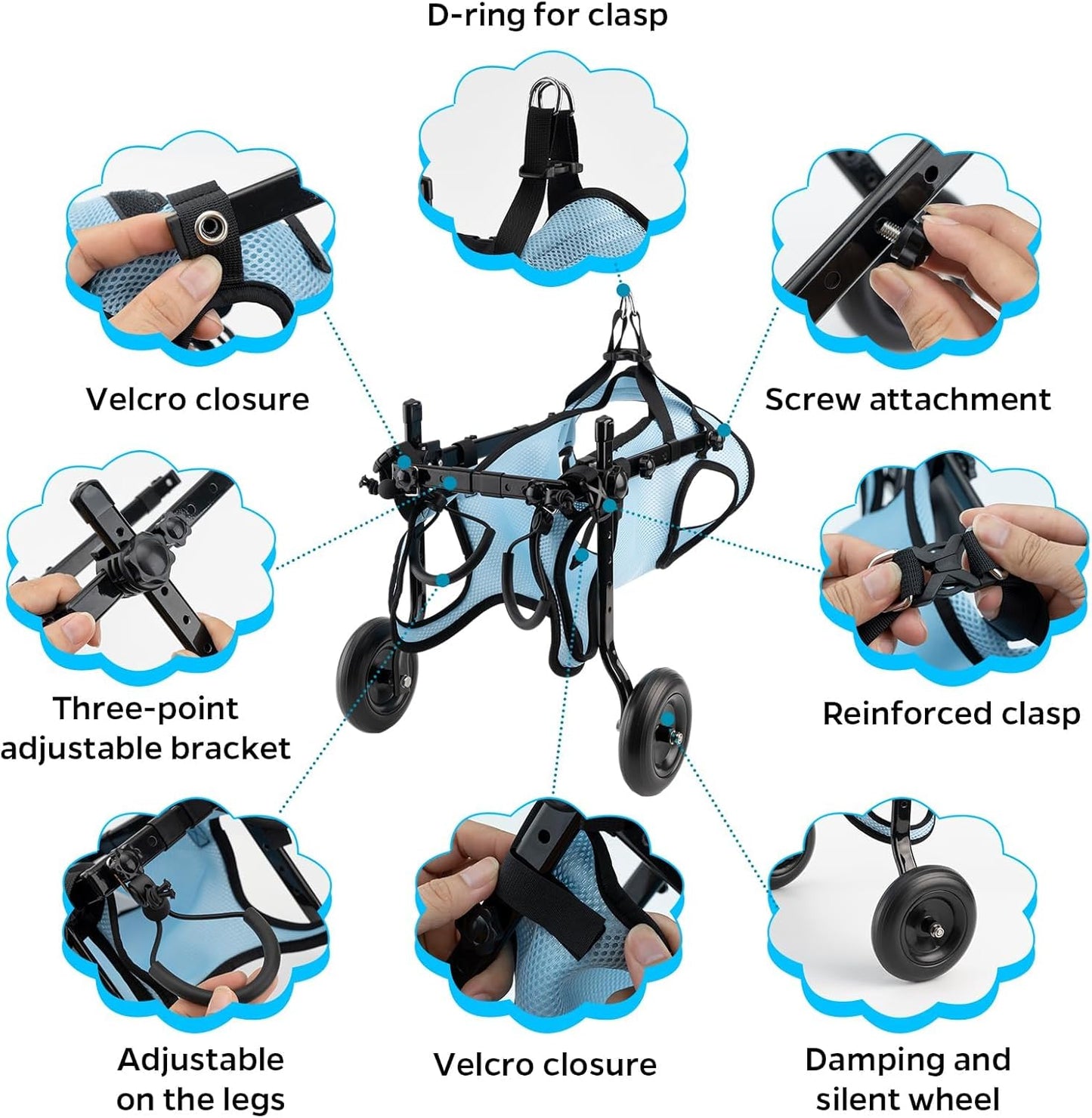 Dog Wheelchair for Back Legs, Dog Wheelchair Cart, Doggy/Cat Wheelchairs with Disabled Hind Legs Walking, Mobility Aids for Small Pets Hind Limbs, Dogs Carts with Wheels, Light Weight,S