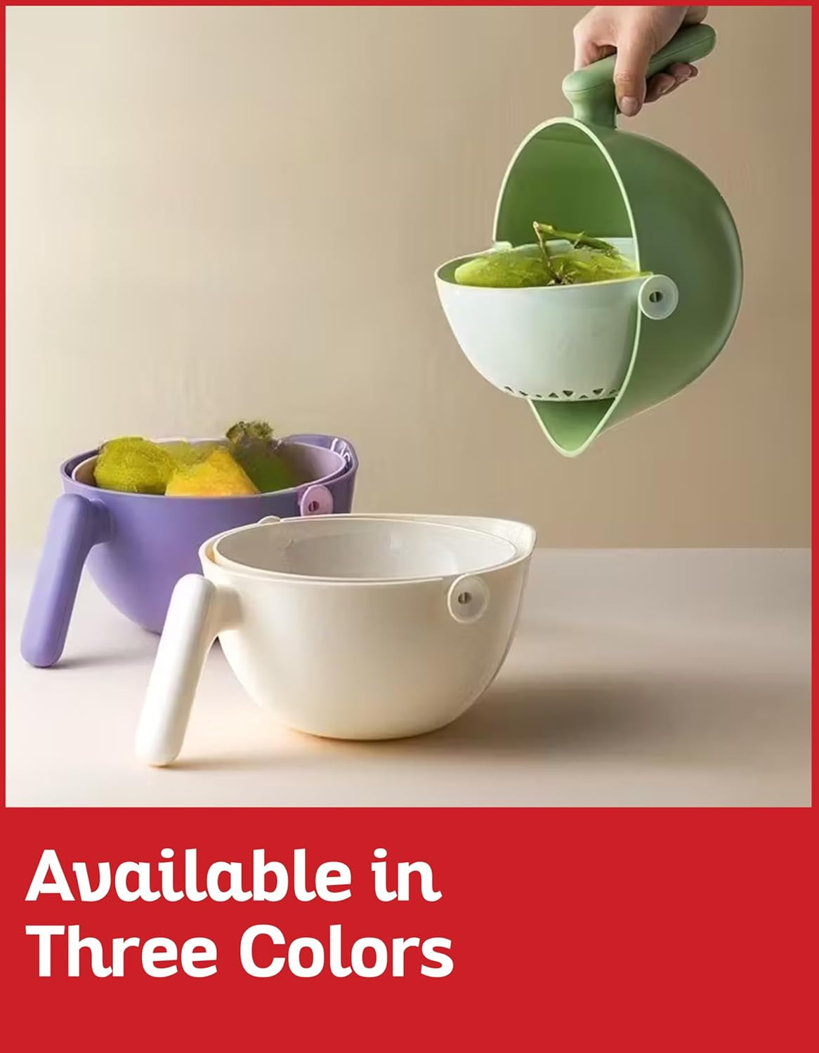 Multi Functional Draining Basket – Double Layer Colander & Bowl for Pasta, Fruits & Vegetables – Durable Bpa-Free, Dishwasher Safe - Purple.