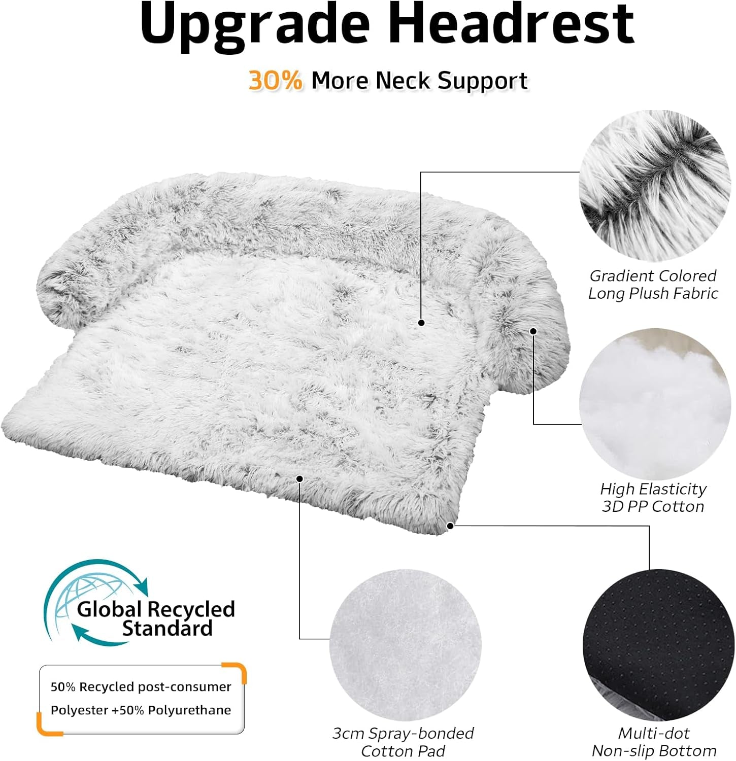 Calming Dog Bed Fluffy Plush Dog Mat for Furniture Protector with Removable Washable Cover for Large Medium Small Dogs and Cats (XS (31"X23.5"X5"), Light Grey)