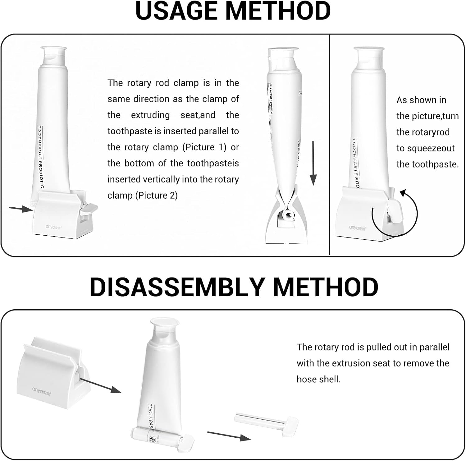2Pcs-Rolling Tube Toothpaste Squeezer Toothpaste Seat Holder Stand for Bathroom Accessories （White）