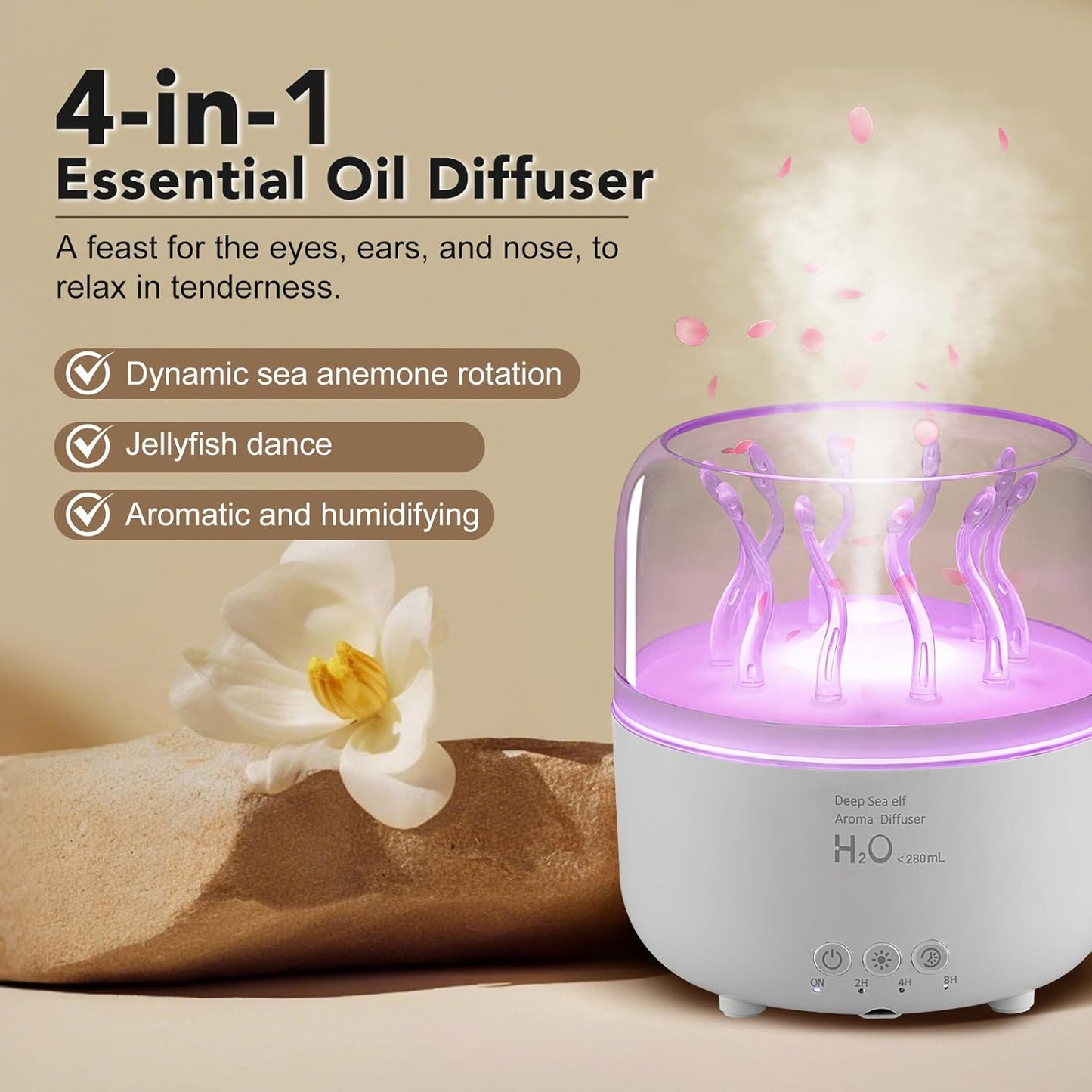 Jellyfish Diffuser 280Ml, Cute Humidifier, with Remote Control Timer, 7 Color LED Night Light, Essential Oiluser Suitable for Home Office, Hotel Spa Yoga Room, Auto Shut-Off