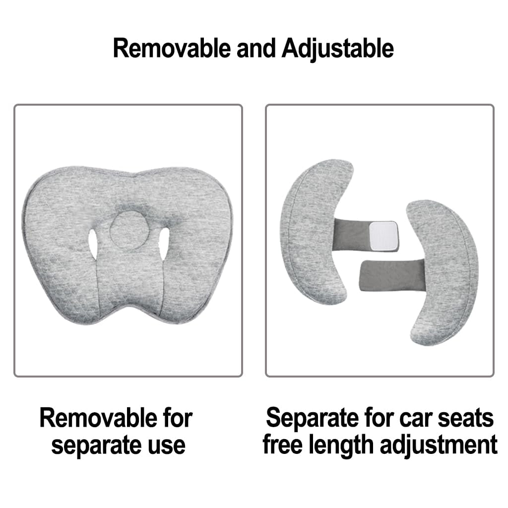 2 in 1 Baby Support Pillow, Adjustable Banana Shape Baby Neck Head Travel Pillow Stroller Insert Cushion for Kids, Toddler, Gray