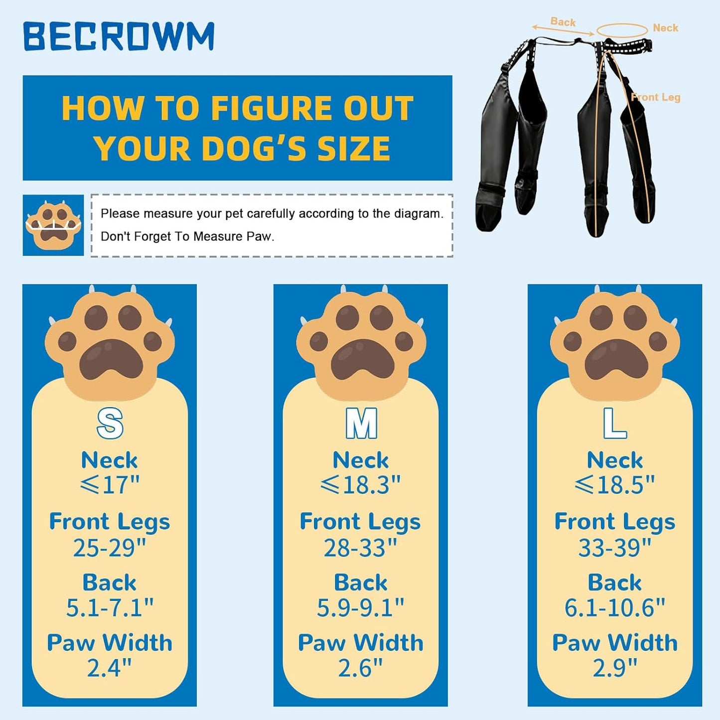 Waterproof Dog Boots for Small/Medium Dogs -Dog Paw Protectors Dog Suspender Boots Anti-Slip Pet Shoes for Outdoor Walking, Reflective Stay-On,Dirt-Proof Comfortable Booties (Black, Small)