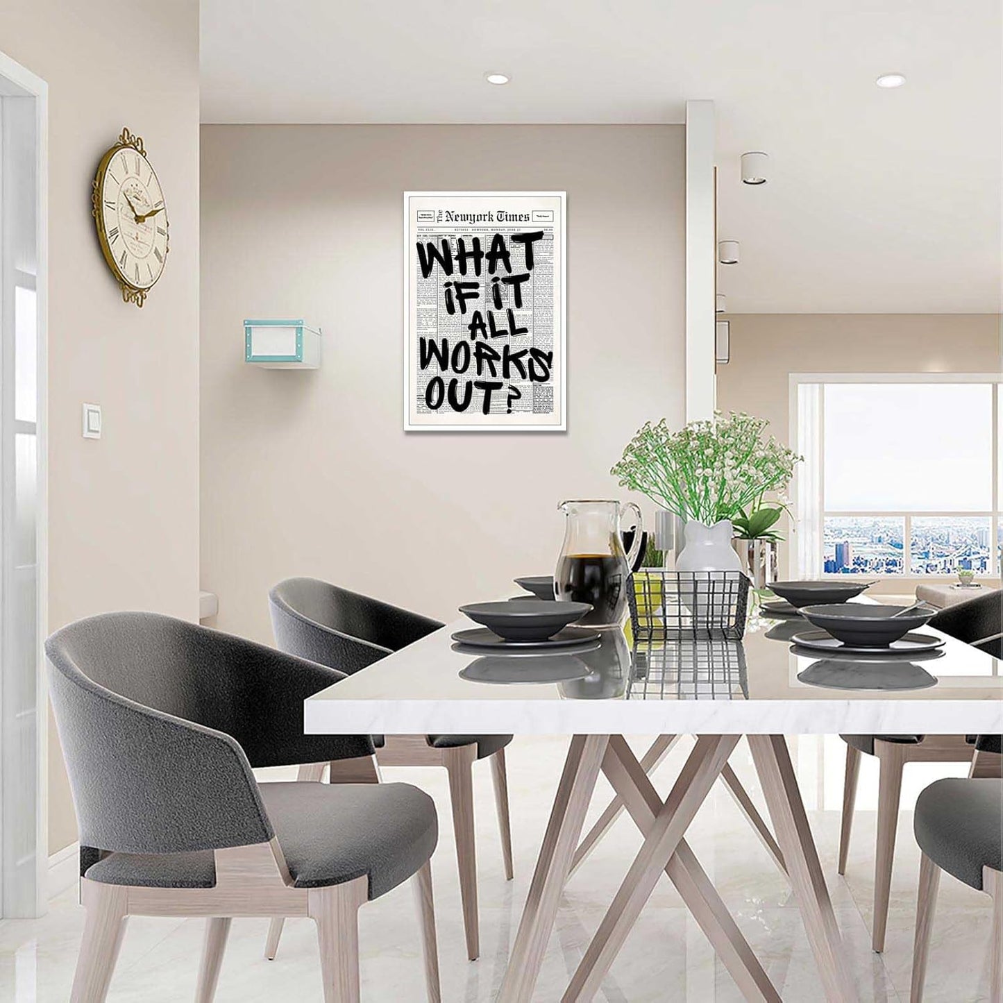 Retro Black and White Newspaper Poster What If It All Works Out Canvas Wall Art Positive Affirming Quote Minimalist Prints Painting for Home Bedroom Dorm Wall Decor 24X36In Unframed