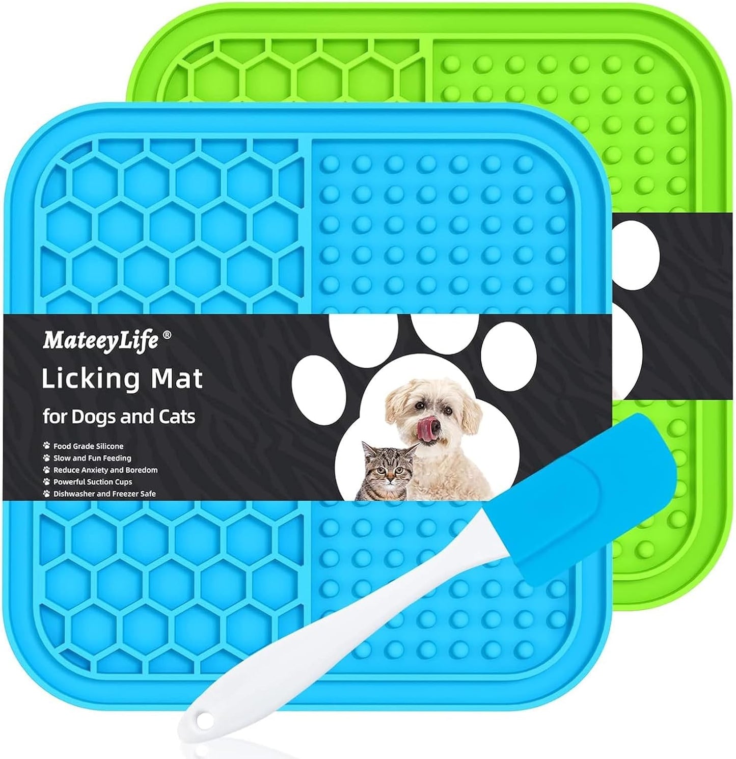 2PCS Small Lick Mat for Dogs and Cats, Licking Mats for Dog Anxiety Relief, Cat Peanut Butter Lick Pad for Boredom Reducer, Dog Treat Mat Perfect for Bathing Grooming Blue&Green